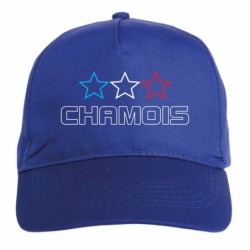 Cappellino ricamato CHAMOIS Francia blu - sportivo ultras, in poliestere, 5 pannelli, regolazione in velcro