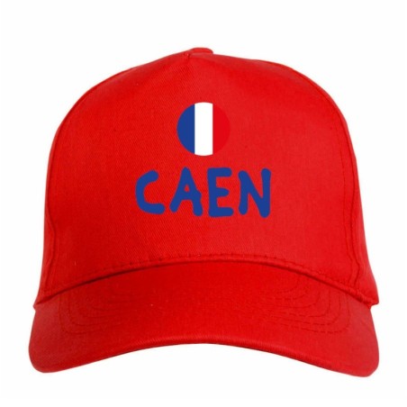 Cappellino ricamato CAEN rosso - sportivo ultras, in poliestere, 5 pannelli, regolazione in velcro