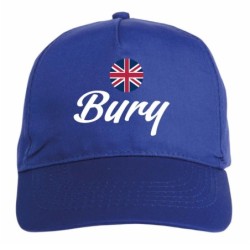 Cappellino ricamato BURY blu - sportivo ultras, in poliestere, 5 pannelli, regolazione in velcro