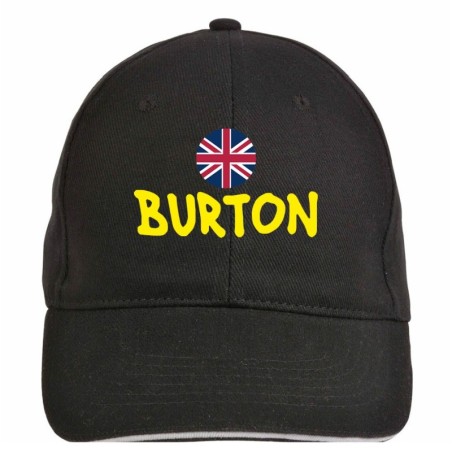 Cappellino ricamato BURTON nero - sportivo ultras, in poliestere, 5 pannelli, regolazione in velcro