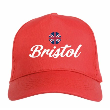 Cappellino ricamato BRISTOL rosso - sportivo ultras, in poliestere, 5 pannelli, regolazione in velcro