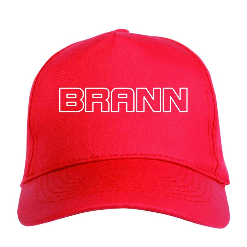 Cappellino ricamato BRANN rosso - sportivo ultras, in poliestere, 5 pannelli, regolazione in velcro