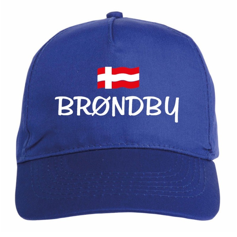 Cappellino ricamato Brondby blu con bandiera Danimarca - sportivo ultras, in poliestere, 5 pannelli