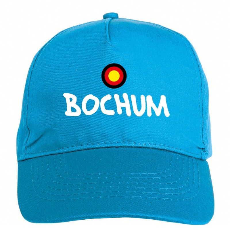 Cappellino ricamato BOCHUM azzurro - sportivo ultras, in poliestere, 5 pannelli, regolazione in velcro