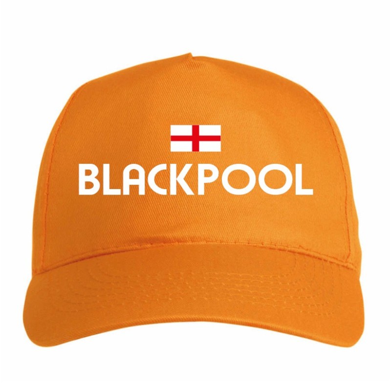 Cappellino ricamato BLACKPOOL bianco - sportivo ultras, in poliestere, 5 pannelli, regolazione in velcro