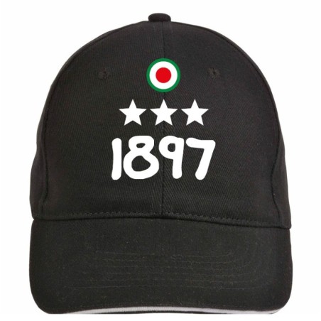 Cappellino ricamato BIANCO NERI nero - sportivo ultras, in poliestere, 5 pannelli, regolazione in velcro