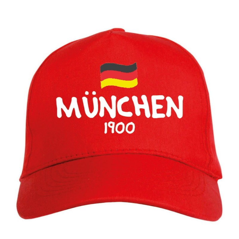 Cappellino ricamato Germania MUNCHEN rosso - sportivo ultras, in poliestere, 5 pannelli, regolazione in velcro