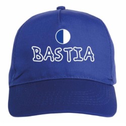 Cappellino ricamato BASTIA blu - sportivo ultras, in poliestere, 5 pannelli, regolazione in velcro