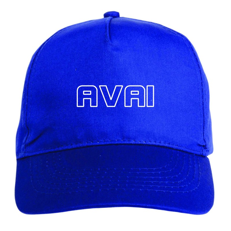 Cappellino ricamato AVAI blu - sportivo ultras, in poliestere, 5 pannelli, regolazione in velcro