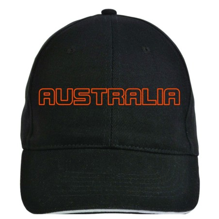 Cappellino ricamato AUSTRALIA nero - sportivo ultras, in poliestere, 5 pannelli, regolazione in velcro