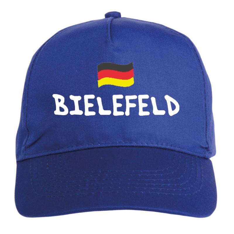 Cappellino ricamato BIELEFELD bianco - tifosi calcio - sportivo ultras, in poliestere, 5 pannelli