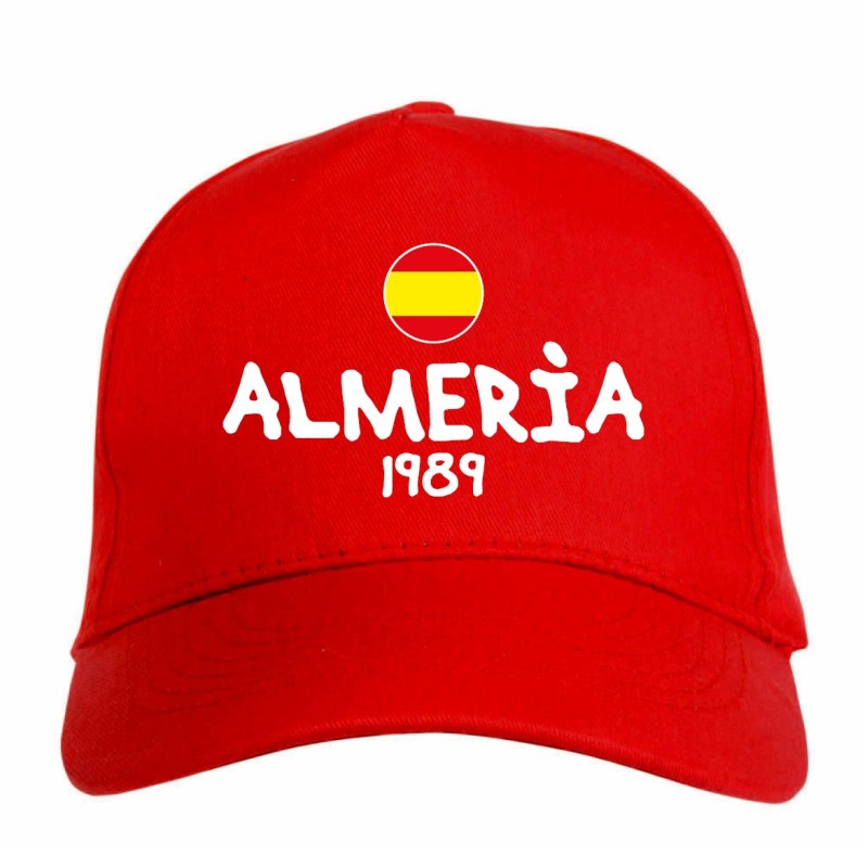 Cappellino ricamato ALMERIA rosso - tifosi calcio - sportivo ultras, in poliestere, 5 pannelli,