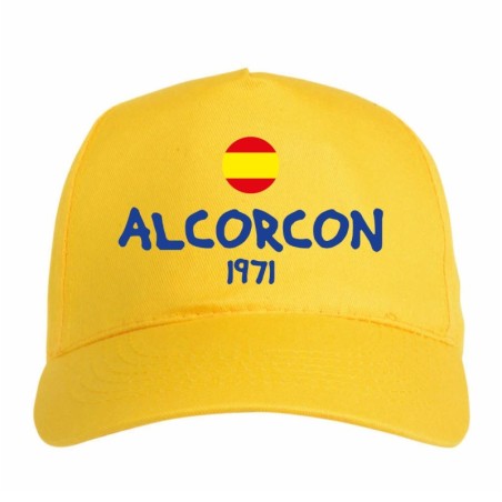 Cappellino ricamato ALCORCON giallo - tifosi calcio - sportivo ultras, in poliestere, 5 pannelli,