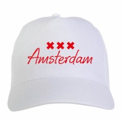 Cappellino ricamato Amsterdam Holland bianco - tifosi calcio - sportivo ultras, in poliestere, 5 pannelli,