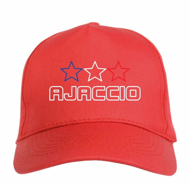 Cappellino ricamato AJACCIO rosso - tifosi calcio - sportivo ultras, in poliestere, 5 pannelli,