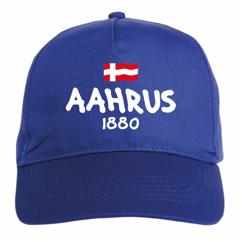 Cappellino ricamato Aarhus Danimarca blu - tifosi calcio - sportivo ultras, in poliestere, 5 pannelli,