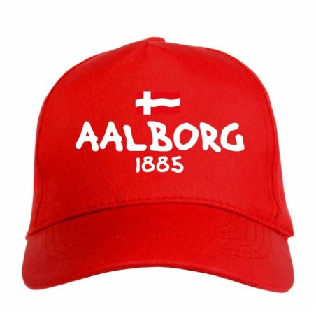 Cappellino ricamato Aalborg rosso - tifosi calcio - sportivo ultras, in poliestere, 5 pannelli,