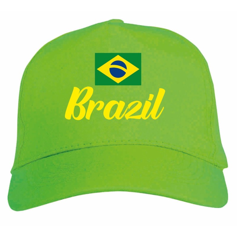 Cappellino ricamato Brazil con logo bandiera Brasile verde chiaro Cappellino in poliestere, 5 pannelli,