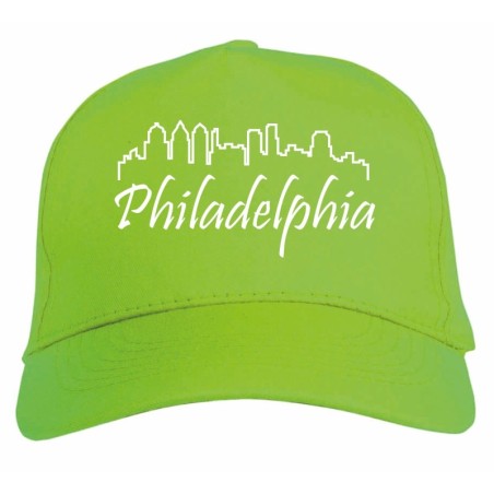 Cappellino ricamato Philadelphia skyline verde chiaro Cappellino in poliestere, 5 pannelli,