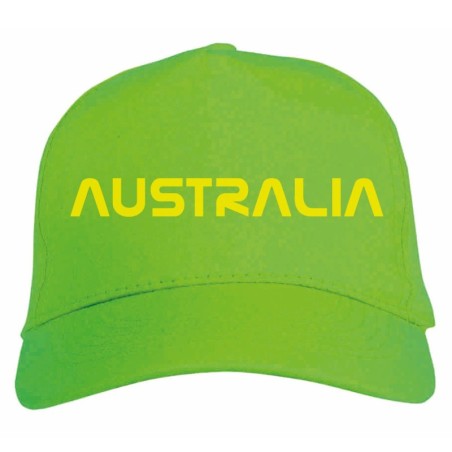 Cappellino ricamato Australia giallo di colore verde chiaro Cappellino in poliestere, 5 pannelli,