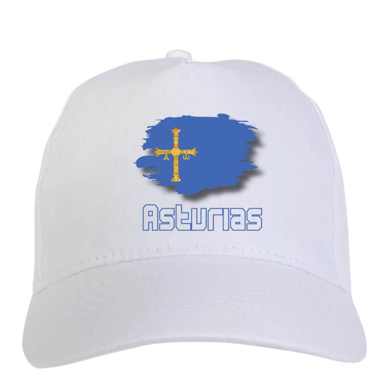 Cappellino bianco Asturias Spagna bandiera - sportivo ultras, in poliestere, 5 pannelli