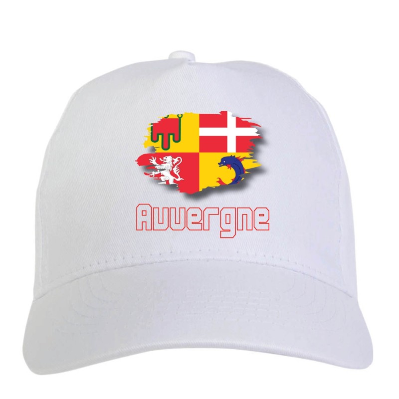 Cappellino bianco Auvergne Francia bandiera - sportivo ultras, in poliestere, 5 pannelli