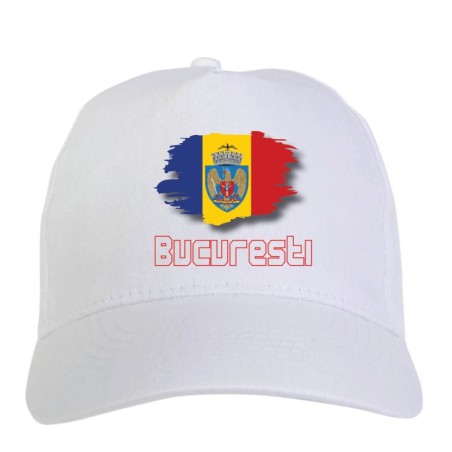 Cappellino bianco Bucarest Romania bandiera - sportivo ultras, in poliestere, 5 pannelli