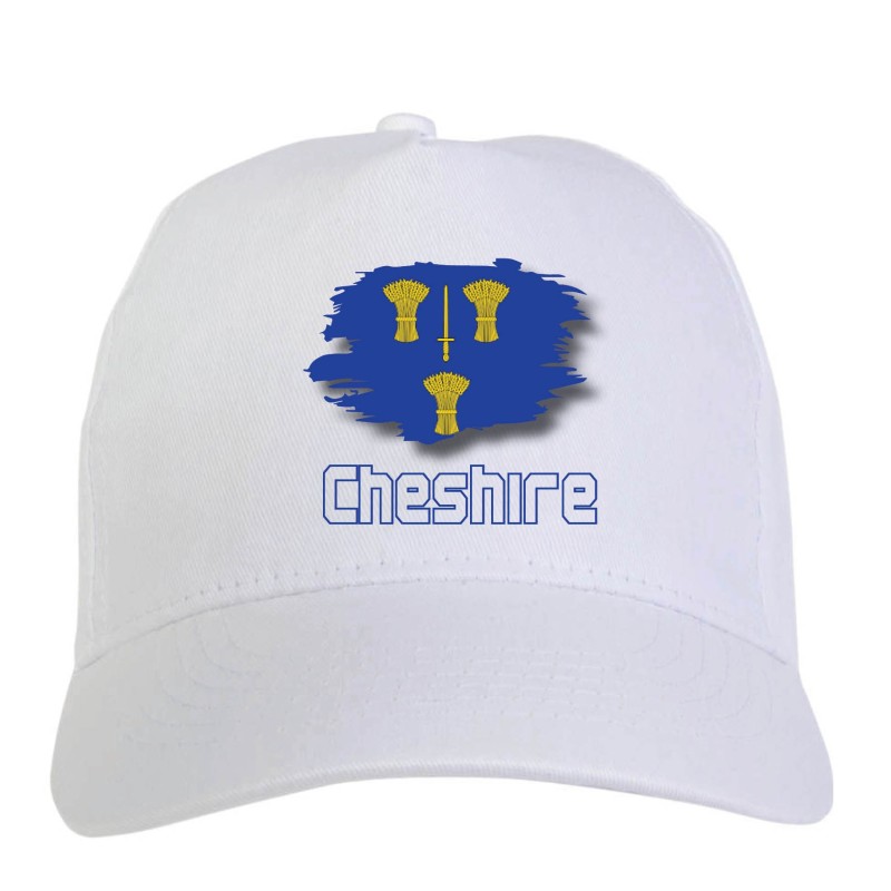 Cappellino bianco Cheshire UK bandiera chiusura - sportivo ultras, in poliestere, 5 pannelli