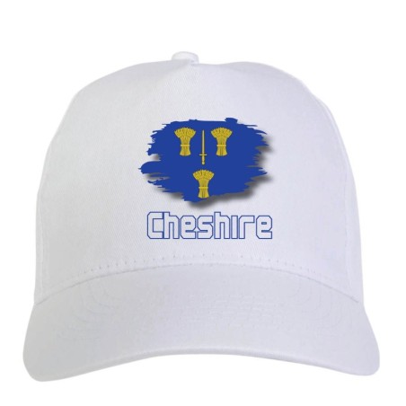 Cappellino bianco Cheshire UK bandiera chiusura - sportivo ultras, in poliestere, 5 pannelli