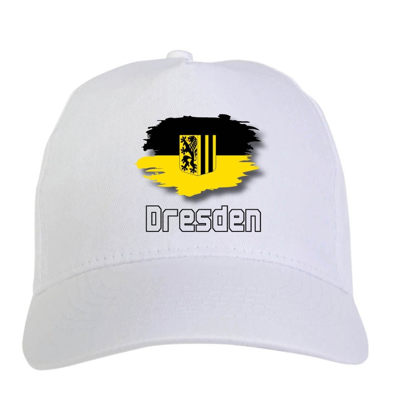 Cappellino bianco Dresden Germania bandiera - sportivo ultras, in poliestere, 5 pannelli 46