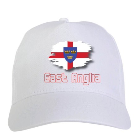 Cappellino bianco East Anglia UK bandiera - sportivo ultras, in poliestere, 5 pannelli 170