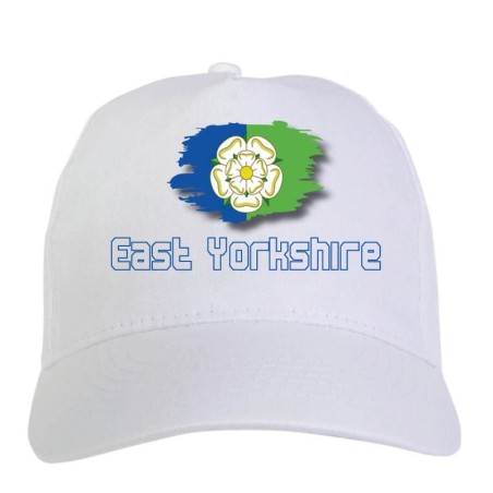 Cappellino bianco East Yorkshire UK bandiera - sportivo ultras, in poliestere, 5 pannelli 160