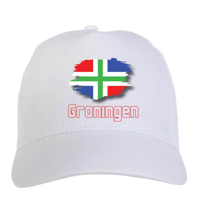 Cappellino bianco Groningen Olanda bandiera - sportivo ultras, in poliestere, 5 pannelli 115