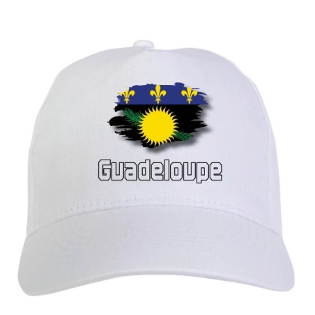 Cappellino bianco Guadelupe bandiera - sportivo ultras, in poliestere, 5 pannelli 90