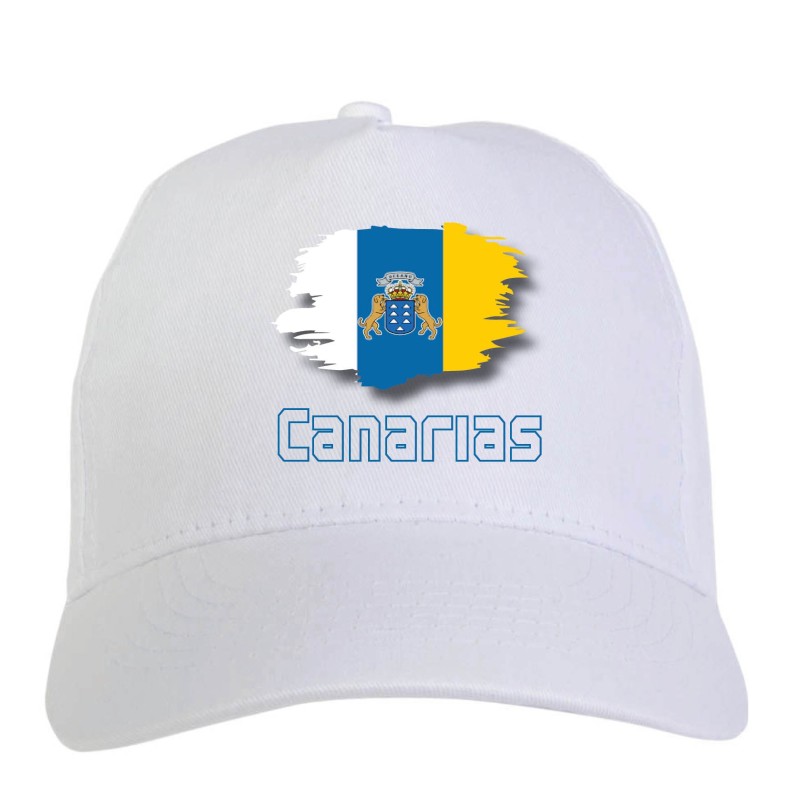 Cappellino bianco isole Canarie Spagna bandiera - sportivo ultras, in poliestere, 5 pannelli 70