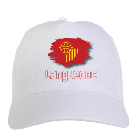 Cappellino bianco Languedoc Francia bandiera - sportivo ultras, in poliestere, 5 pannelli 87