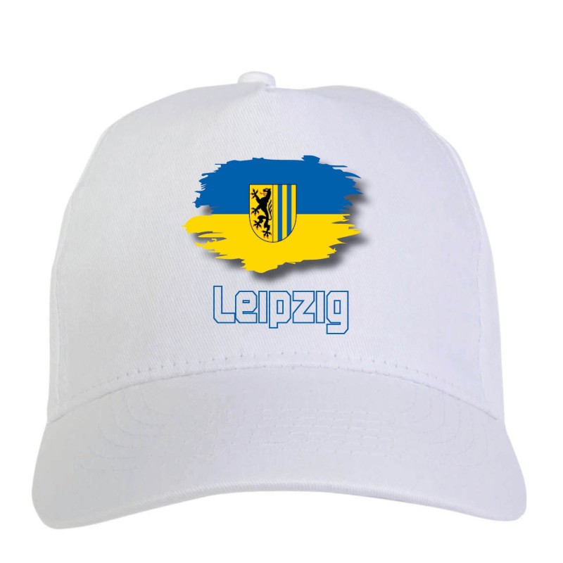 Cappellino bianco Leipzig Germania bandiera - sportivo ultras, in poliestere, 5 pannelli 48