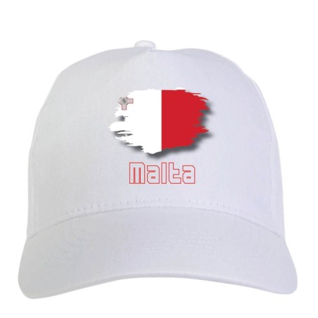 Cappellino bianco Malta bandiera - sportivo ultras, in poliestere, 5 pannelli 114