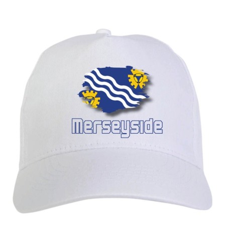 Cappellino bianco Merseyside UK bandiera - sportivo ultras, in poliestere, 5 pannelli 159