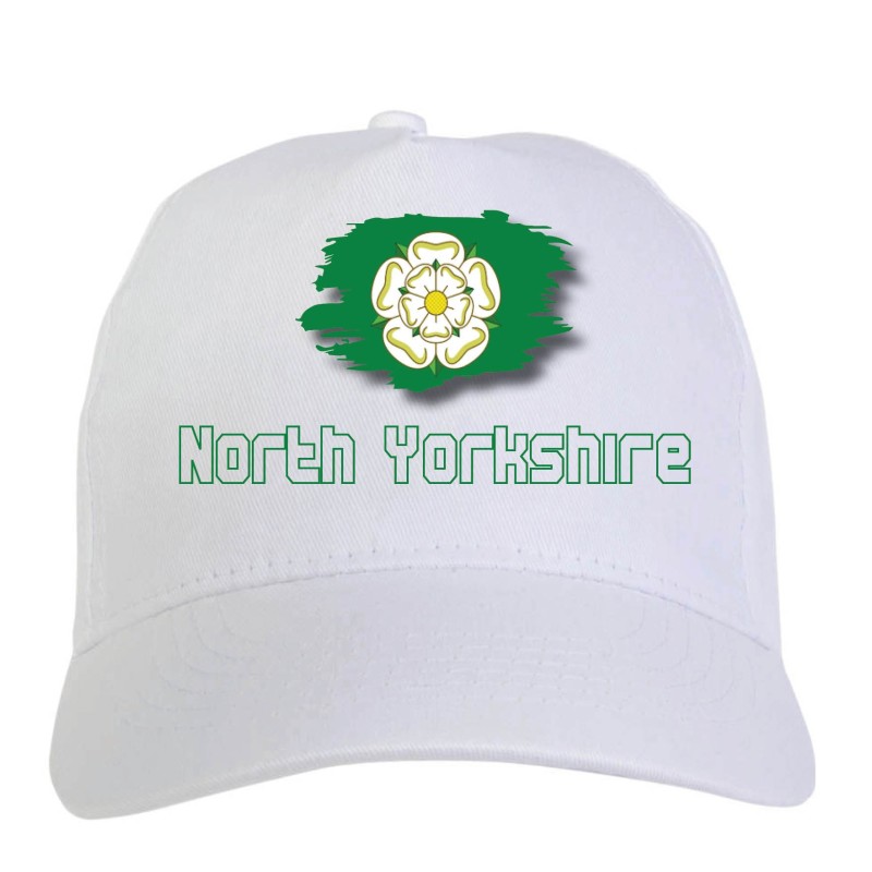 Cappellino bianco North Yorkshire UK bandiera - sportivo ultras, in poliestere, 5 pannelli 161