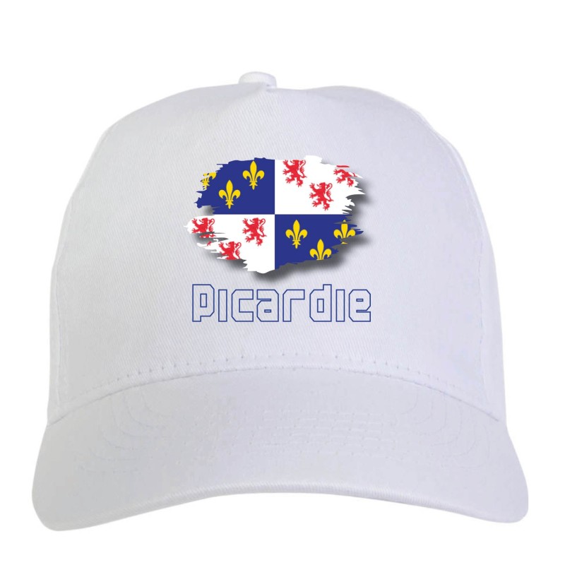 Cappellino bianco Picardie Francia bandiera - sportivo ultras, in poliestere, 5 pannelli 73