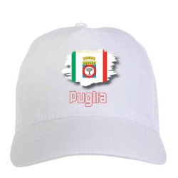 Cappellino bianco regione Puglia Italia bandiera - sportivo ultras, in poliestere, 5 pannelli 100