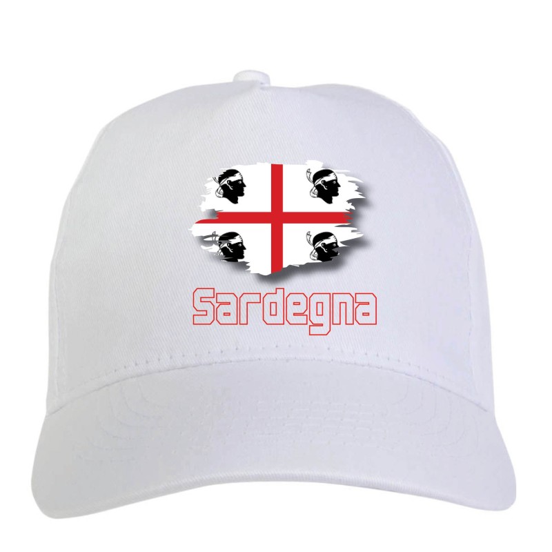 Cappellino bianco regione Sardegna Italia bandiera chiusura velcro - sportivo ultras, in poliestere