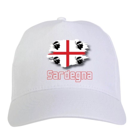 Cappellino bianco regione Sardegna Italia bandiera chiusura velcro - sportivo ultras, in poliestere