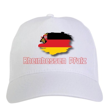 Cappellino bianco Rheinessen Pfalz Germania bandiera chiusura velcro - sportivo ultras, in poliestere