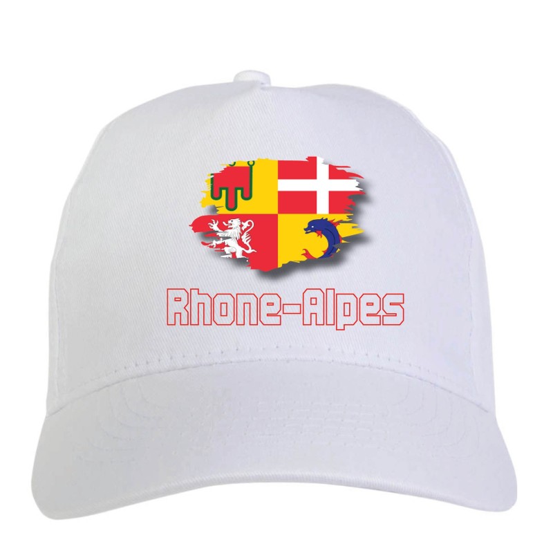 Cappellino bianco Rhone-Alpes Francia bandiera chiusura velcro - sportivo ultras, in poliestere