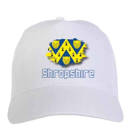 Cappellino bianco Shropshire UK bandiera chiusura velcro - sportivo ultras, in poliestere