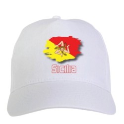 Cappellino bianco Sicilia Italia bandiera chiusura velcro - sportivo ultras, in poliestere