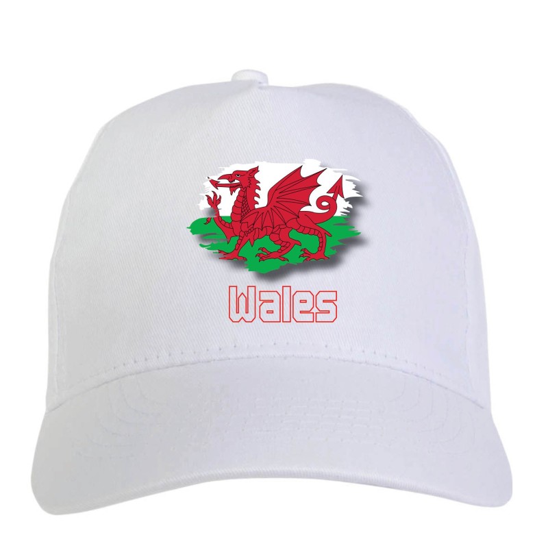 Cappellino bianco Wales Galles UK bandiera chiusura velcro - sportivo ultras, in poliestere