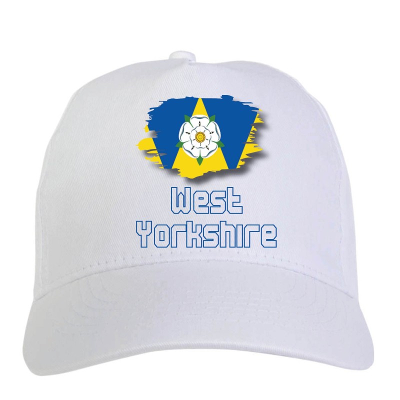 Cappellino bianco West Yorkshire UK bandiera chiusura velcro - sportivo ultras, in poliestere